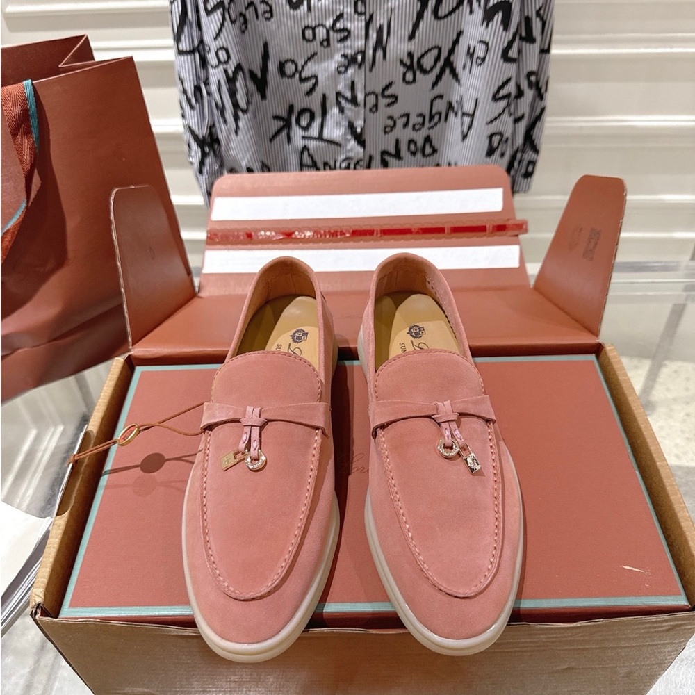 💗 Blush Pink Loro Piana Loafers | Summer Walk Suede Flats 👡 - Picture 2 of 8